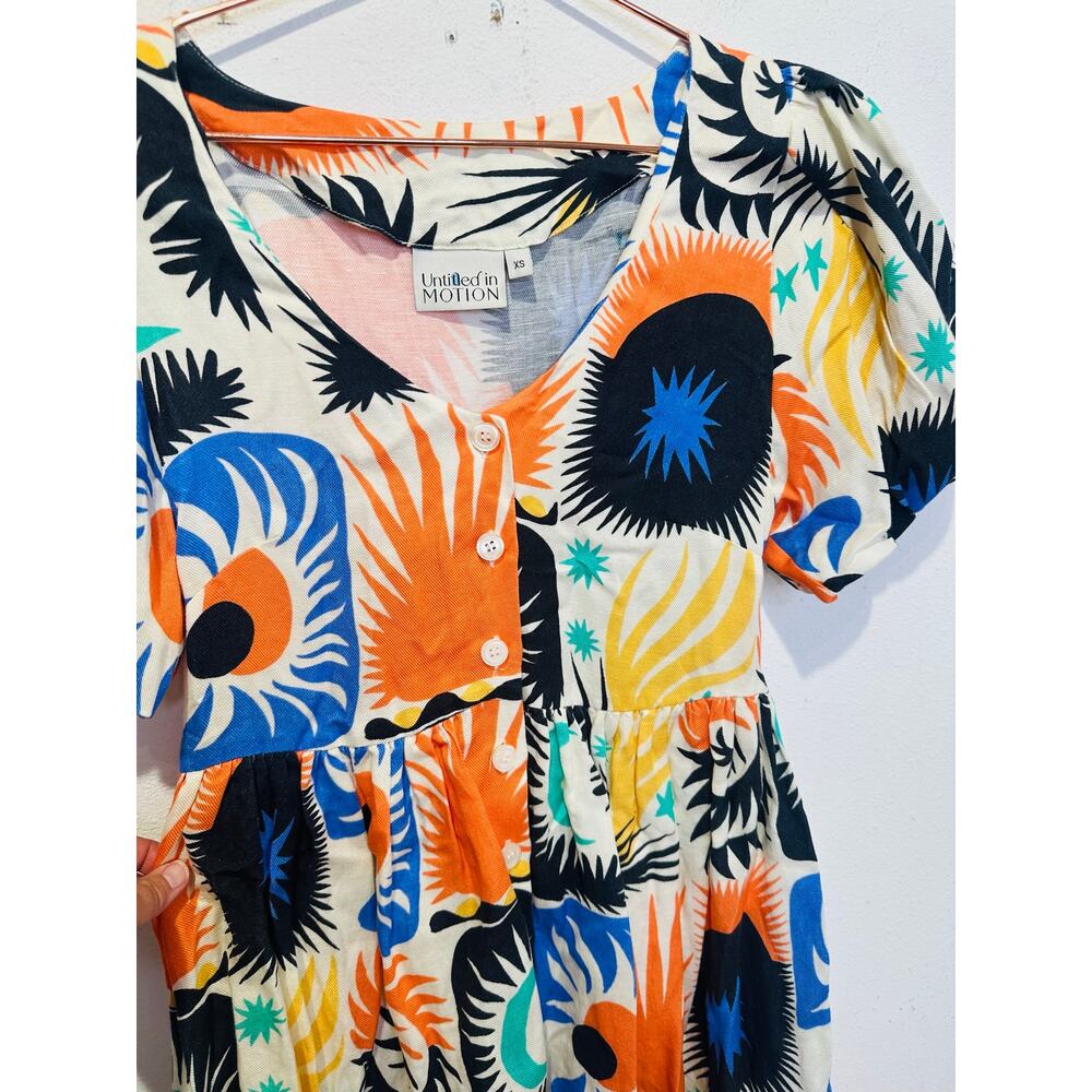UNTITLED IN MOTION Multicolored Abstract Stars Moon Front Button Mini Dress XS - Picture 5 of 15